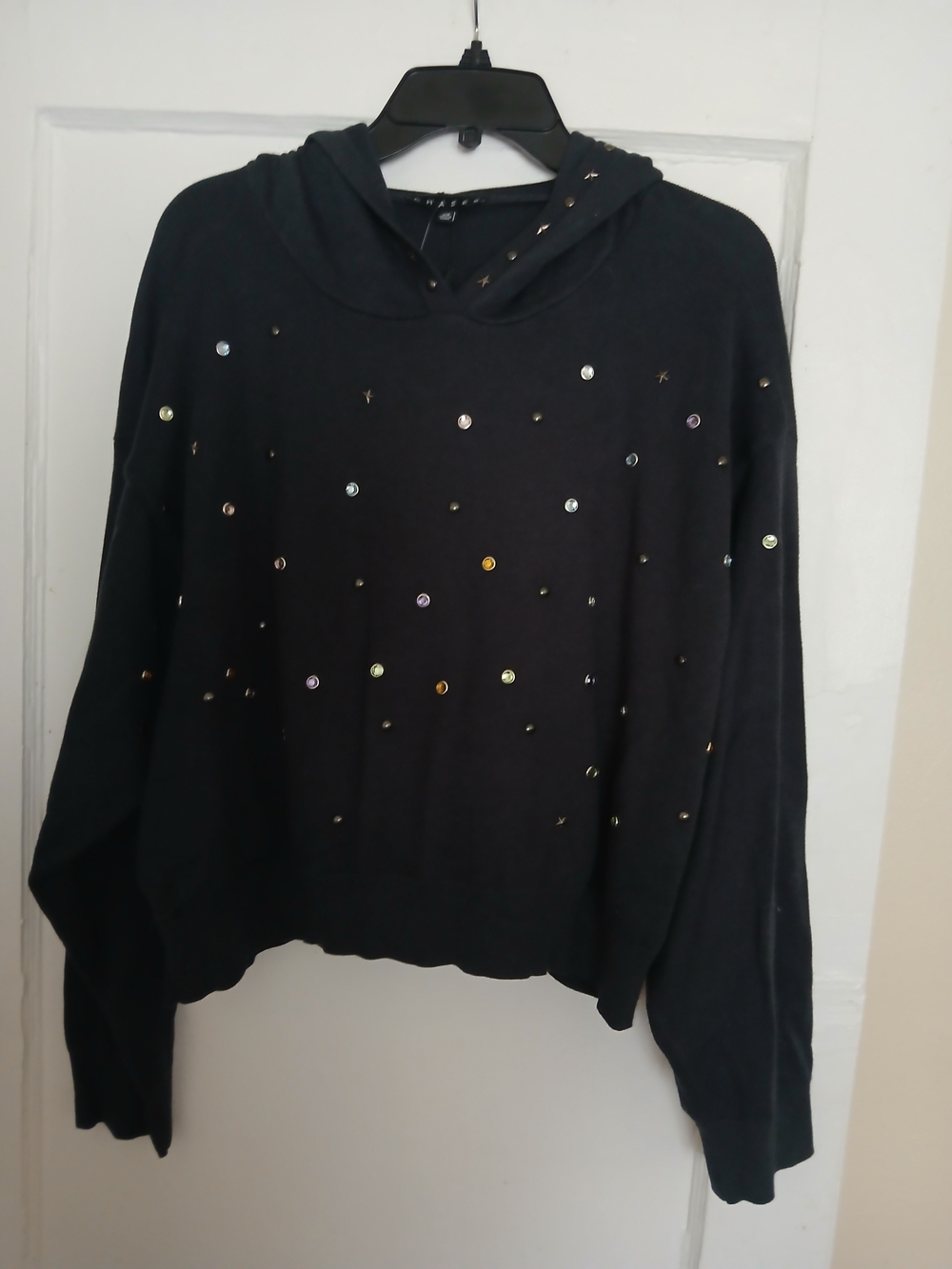 Chaser Black Hooded Pullover with Stud and Star Embellishments